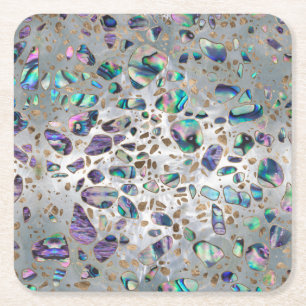 Terrazzo - pärlemorfärg mosaisk Abalone och guld Underlägg Papper Kvadrat