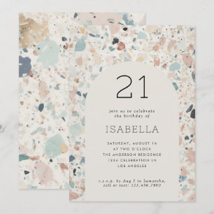 Terrazzo Pastel Färg Arch 21:a födelsedagen Party Inbjudningar