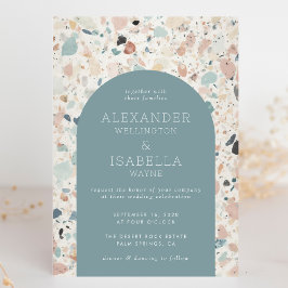 Terrazzo Pastel Turcos Retro Arch Bröllop Inbjudningar