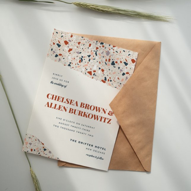 Terrazzo-platt modern bröllopsinbjudan meddelande (Skapare uppladdad)