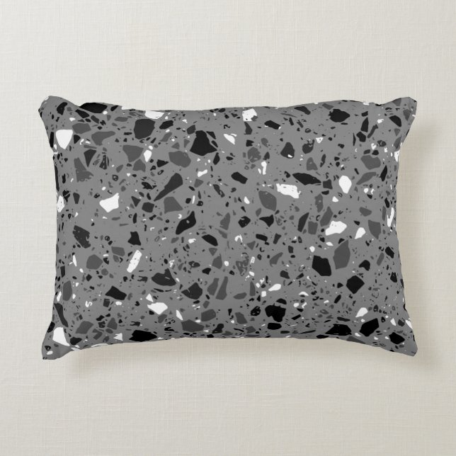 Terrazzo-plattans mönster svart och grått prydnadskudde (Framsidan)
