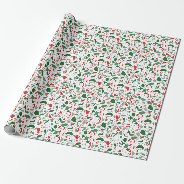 Terrazzo Red Grönt Helgdag jul Presentpapper (Utrullad)