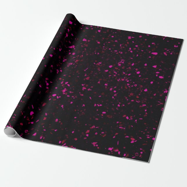 Terrazzo Retro Black Shock rosa Mönster Presentpapper (Utrullad)