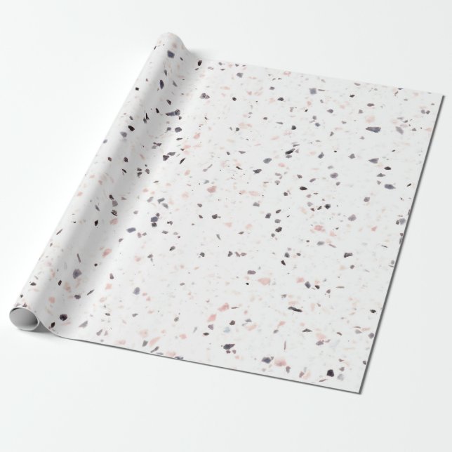 Terrazzo Retro White Black Rosa Vintage Mönster Presentpapper (Utrullad)