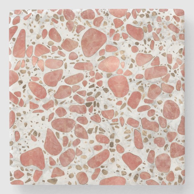Terrazzo - rosa kvartar och guld på marmor #1 stenunderlägg (Framsidan)