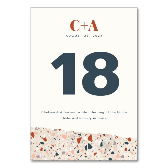 Terrazzo Slab Bröllop Dubbla Sided Bordsnummer (Framsidan)