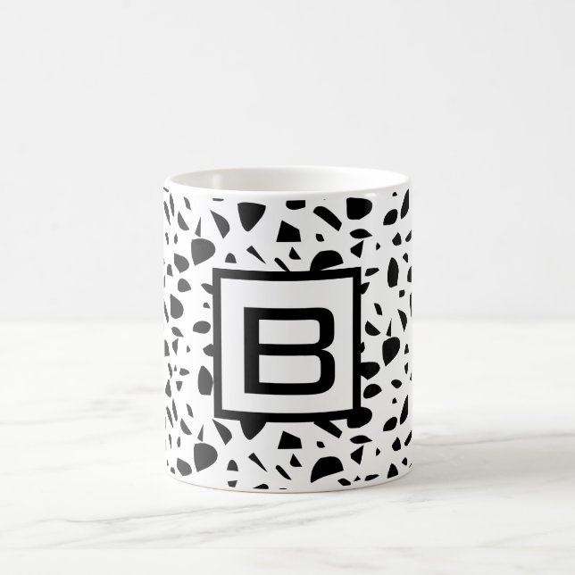 Terrazzo svartvit monogram kaffemugg (Center)
