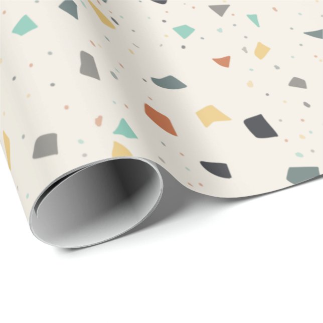 Terrazzo Tile Confetti Modern Stil Earth Tones Presentpapper (Rullad Hörn)