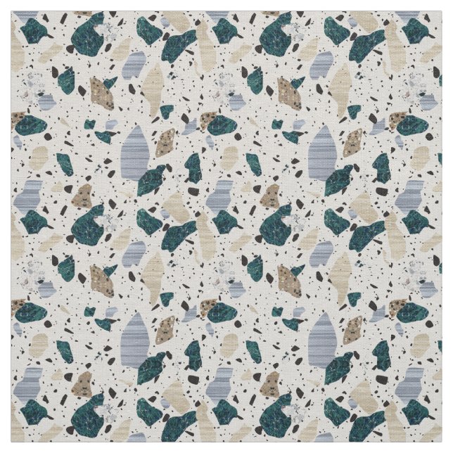Terrazzo Tile Mönster - Grönt om Cream Fabric Tyg (Prov)