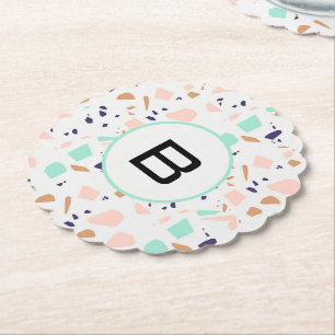 Terrazzo white  myntmynta monogram underlägg papper