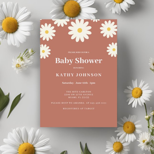 Terrcotta Daisy Baby Shower Girl Inbjudningar (Skapare uppladdad)
