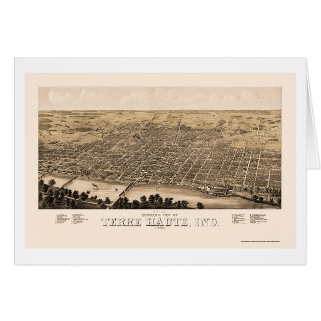 Terre Haute I den panorama- kartan - 1880 Hälsningskort (Framsidan Horizontal)