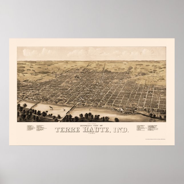 Terre Haute, IN Panoramic Karta - 1880 Poster (Framsidan)