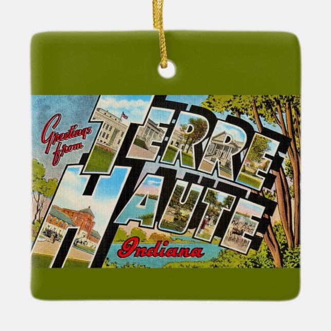 Terre Haute Indiana Greeting Postcard Julgransprydnad Keramik (Framsida)