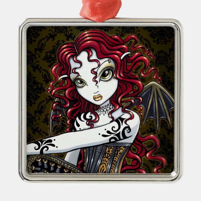"Terri" Gothic Röd ros Fairy Fantasy Ornament (Framsidan)