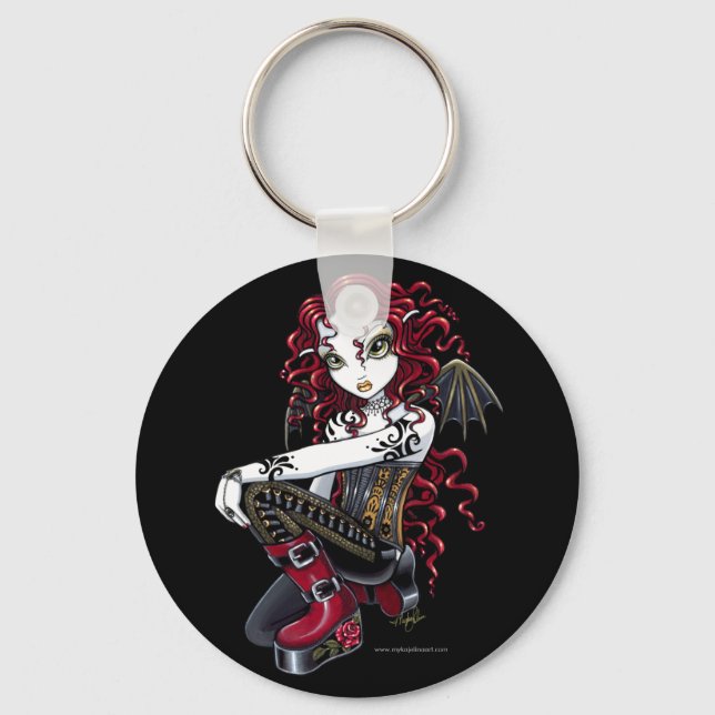 "Terri" Gothic Röd ros Tattoo Fairy Art Keychain" Nyckelring (Framsida)