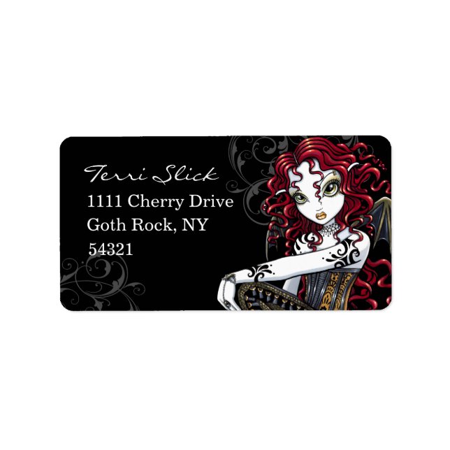 "Terri" Gothic Röd ros Tattoo Fairy Art Labels Adressetikett (Framsidan)