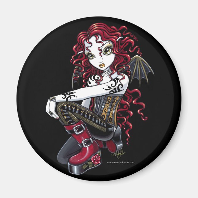 "Terri" Gothic Röd ros Tattoo Fairy Art Magnet (Framsidan)