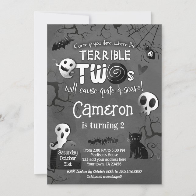 Terrible Two Black & White Spooktacular Halloween Inbjudningar (Framsida)