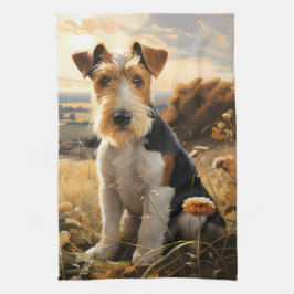 Terrier för trådfox i höstland kökshandduk