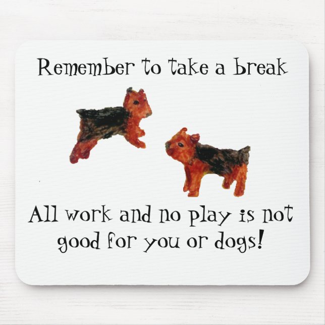 Terrier Hund Art All Work and No Play-offert Musmatta (Framsidan)
