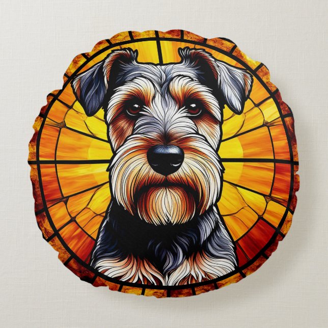 Terrier Hund Konstverk Rund Kudde (Framsidan)