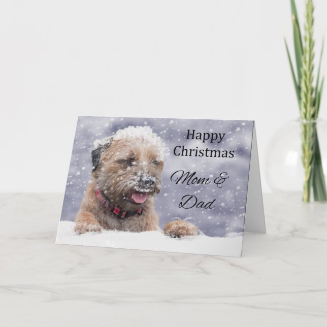 Terrier-Hund mamma och Pappa i Gräns i Snö Helgkort (Framsida)
