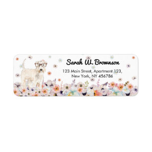 Terrier Irish Wheaten Hund retro eyeglasses Returadress Etikett