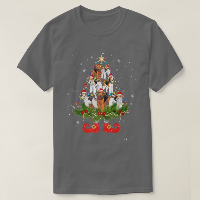 Terrier Julgran Ljus Cute Santa Hat Hund L T Shirt (Design framsida)