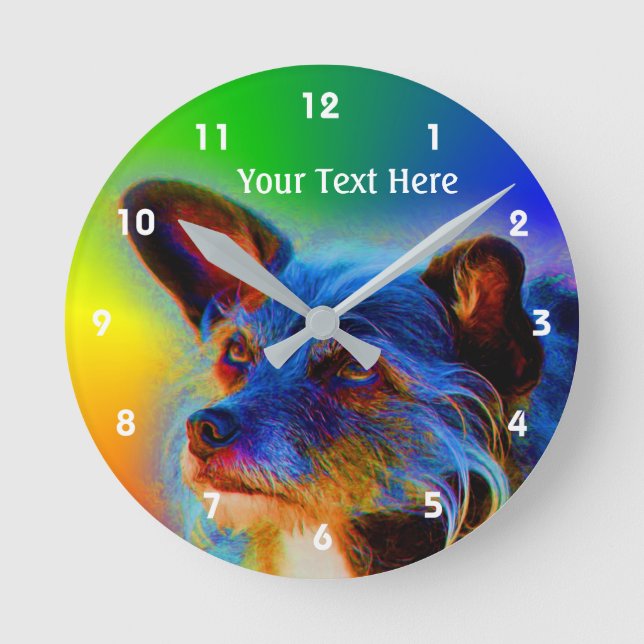 Terrier Mix Hund Abstrakt Djur Konst Rund Klocka (Framsida)