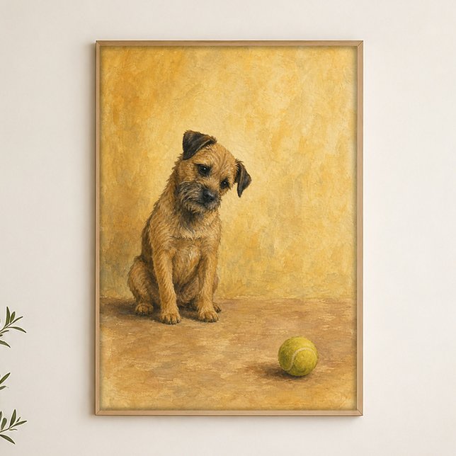 Terrier och tennisboll Vattenfärgposter Poster (Shown framed for scale. Poster ships unframed; frames are an optional add-on.)