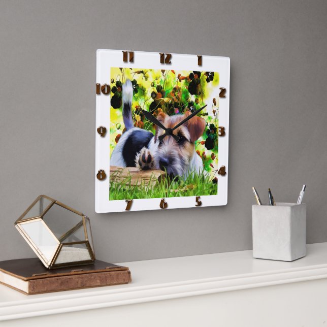 Terrier Puppy Fyrkantig Klocka (Kontor)