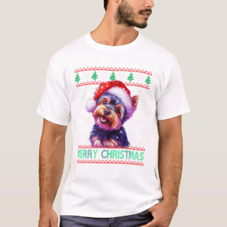 Terrier Santa Hat Ugly Julafton T Shirt