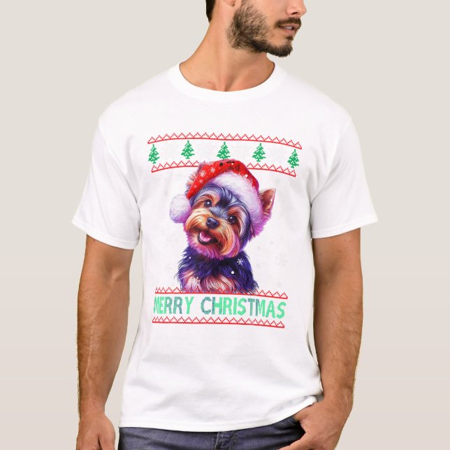 Terrier Santa Hat Ugly Julafton T Shirt (Framsida)