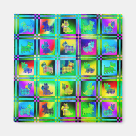 Terrier Silhouettes i Checkeboard Mönster Magnet