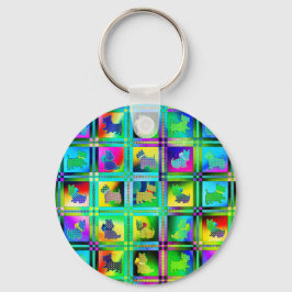 Terrier Silhouettes i Checkeboard Mönster Nyckelring