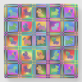 Terrier Silhouettes i Checkeboard Mönster Stenunderlägg