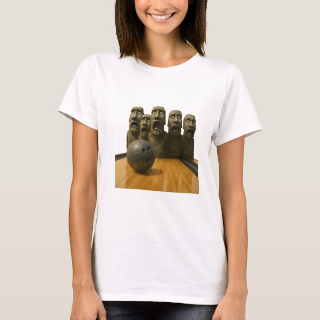 Terrified Moai-statyer på en Bowling Lane T Shirt (Framsida)