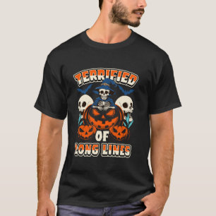 Terrifierad med Long Linjer Funny Skeleton Pumpkin T Shirt