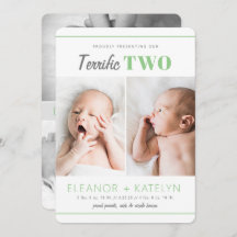 Terriisk 2 Twillingars Grönt för födelsemeddelande