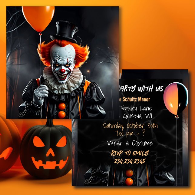 Terriking Clown Holding Balloons Halloween fest (Skapare uppladdad)