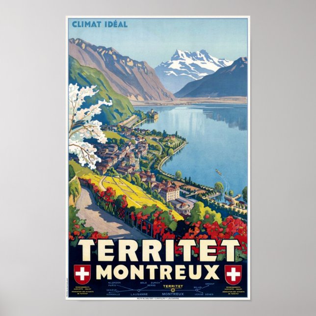 Territoriet Montreux, Schweiz Vintage resor Poster (Framsidan)