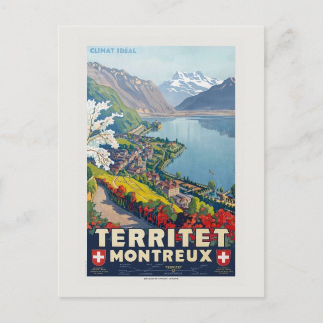 Territoriet Montreux Vintage affisch 1924 Vykort (Framsida)