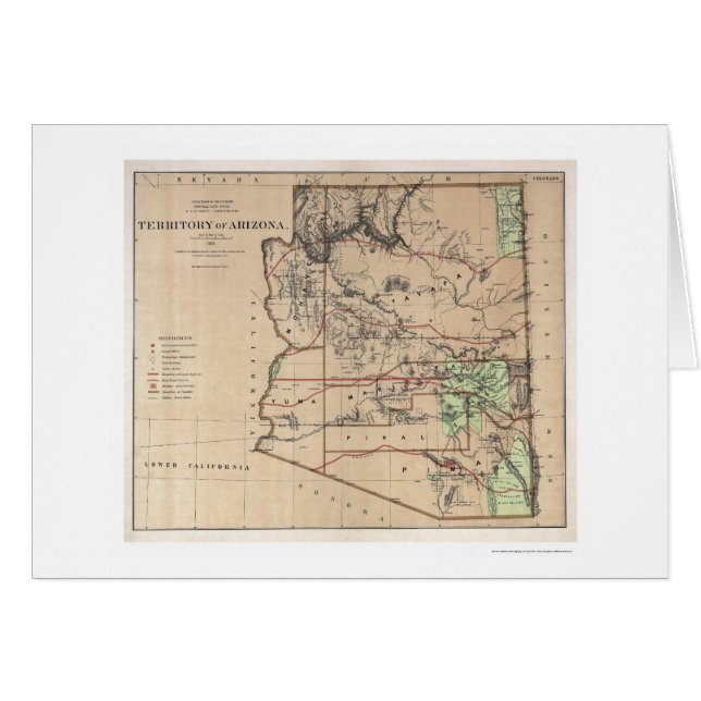 Territorium av den Arizona kartan 1876 Hälsningskort (Framsidan Horizontal)