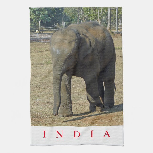 Teshandduk av indisk elefant i vilden kökshandduk (Vertikal)