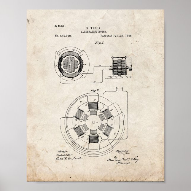 Tesla Alternating Motor Patent - Old Look Poster (Framsidan)