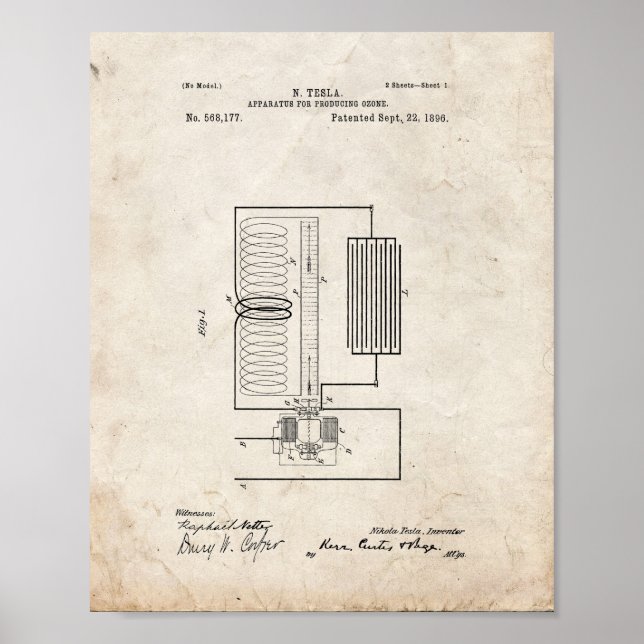 Tesla-apparat för framställning av ozonpatent - ga poster (Framsidan)