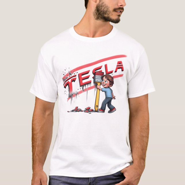 Tesla Car i Röda Färg T Shirt (Framsida)