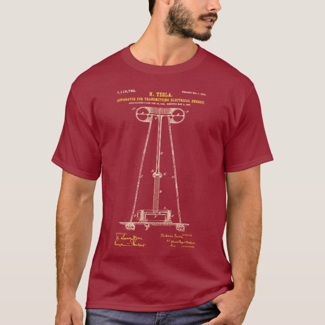 Tesla Coil Maroon T Shirt (Framsida)