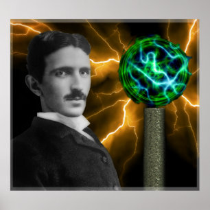 TESLA COIL och NIKOLA TESLA Poster